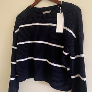 Vince Navy Blue and White Striped Sweater